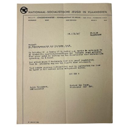 Original WWII Flemish NSJV document regarding a sports event in Antwerp - militaria - collaboratie