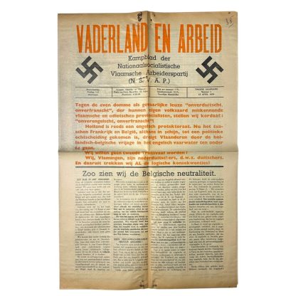 Original WWII Flemish NSVAP newspaper