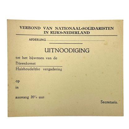 Original WWII Dutch Verbond van Nationaal-Solidaristen in Rijks-Nederland invitation card