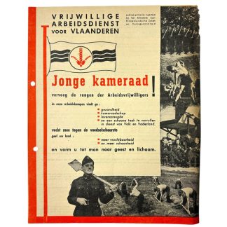 Original WWII Flemish Vrijwillige Arbeidsdienst voor Vlaanderen flyer militaria