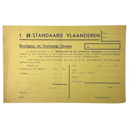 Original WWII Algemeene SS-Vlaanderen document 'Beschermend Lid' militaria