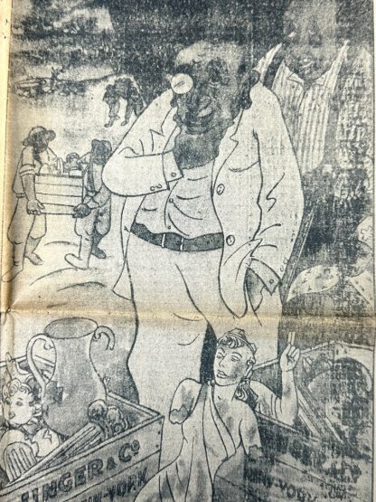 Front page of the Italian fascist newspaper 'Avanguardia,' the official weekly publication of the Italian SS Legion, dated Saturday, January 6, 1945. The headline reads 'Rivolta Mondiale' ('World Revolt'), with articles discussing global conflicts, fascist ideology, and anti-Allied sentiments. The page features propaganda illustrations, including caricatures mocking Allied leaders and symbols, and a depiction of 'La vecchia Befana' (the old witch), a figure used to symbolize the state of the enemies of Fascism. The slogan 'Our honor is loyalty' is prominently displayed at the top.