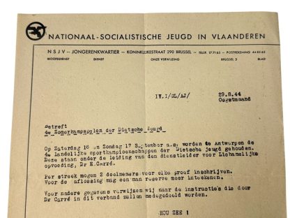 Original WWII Flemish NSJV document regarding a sports event in Antwerp