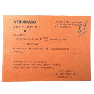 Original WWII Flemish Verdinaso meeting invitation card Antwerpen