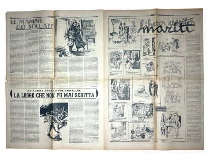 An original Italian World War II newspaper titled 'Avanguardia,' published on January 27, 1945. The weekly publication of the Italian Legion features propagandistic headlines such as 'The End of the Italian Bourgeoisie' and 'Freedom and Justice.' The newspaper includes detailed illustrations and caricatures emphasizing fascist ideology and enemy imagery. This document reflects the propaganda style of the Italian Social Republic and its collaboration with Nazi Germany during the final months of the war.