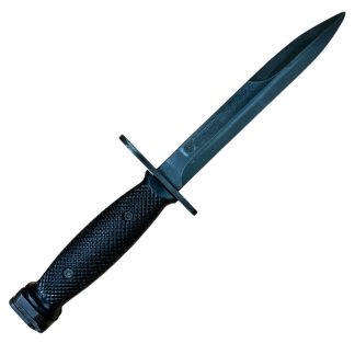 US M7 Colt bayonet from the Vietnam War, manufactured by Colt, featuring a black metal blade and a black plastic handle. Commonly used with the M16 rifle. Authentic military artifact with historical significance.