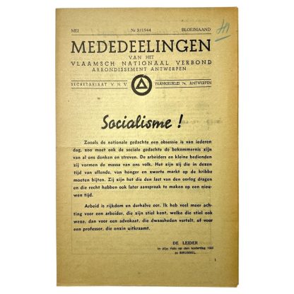 Original WWII Flemish VNV local announcement booklet department Antwerpen 1944