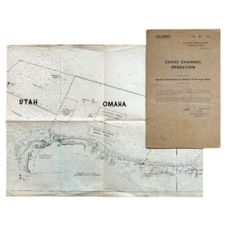 Image of a U.S. secret D-Day assault plan titled 'Cross Channel Operation: General Instructions to Masters of Merchant Ships,' including a detailed map of Utah and Omaha beaches. The document contains strategic information about landing areas, sea routes, and assembly zones during the Normandy invasion of 1944. Marked 'Top Secret,' it represents a historically significant artifact from World War II.