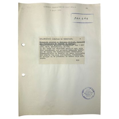 Original WWII Dutch NSB document regarding a resistance action in Borculo 1944