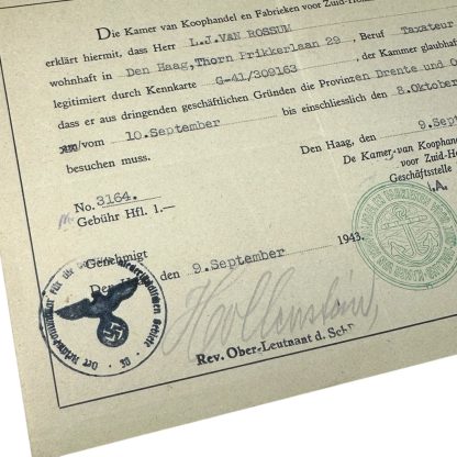 Original WWII German document The Hague resident in 1943