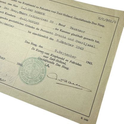 Original WWII German document The Hague resident in 1943 - Image 3