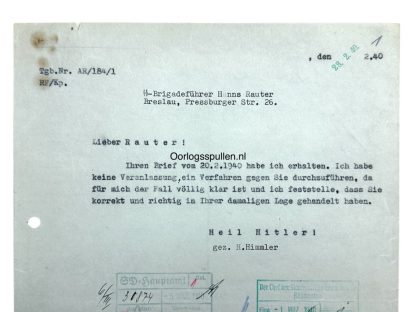 Original WWII German SS Document signed by Reinhard Heydrich and addressed to Hanns Albin Rauter