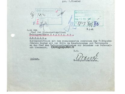 Original WWII German SS Document signed by Reinhard Heydrich and addressed to Hanns Albin Rauter