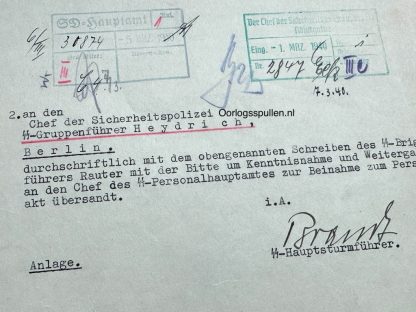 Original WWII German SS Document signed by Reinhard Heydrich and addressed to Hanns Albin Rauter