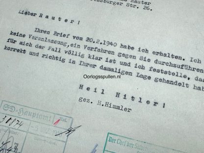 Original WWII German SS Document signed by Reinhard Heydrich and addressed to Hanns Albin Rauter