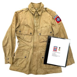 Original WWII US 82nd Airborne division M42 Jump smock of 2nd Lieutenant William C. Comstock (Captured on D-Day on June 6th, 1944)