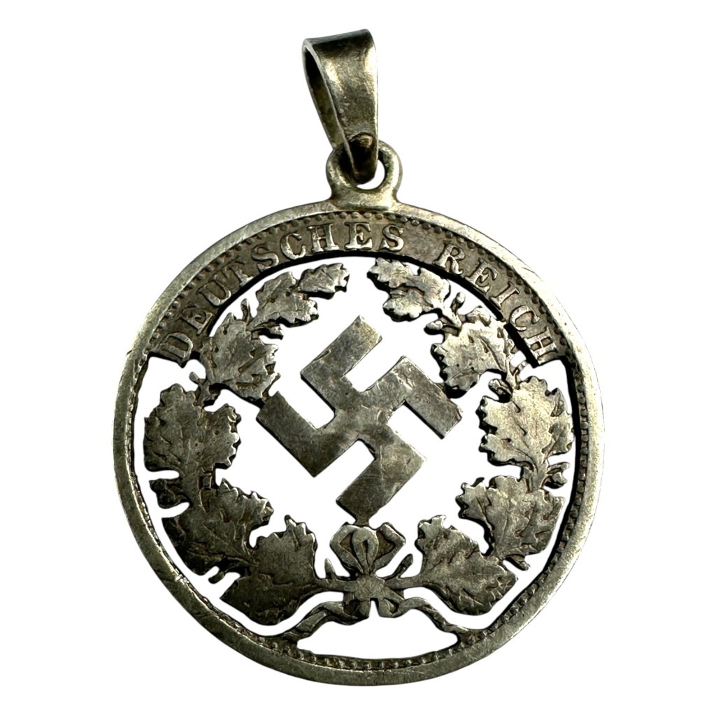 Original WWII German silver swastika hanger - militaria - jewellery - World War Two - historical artefact