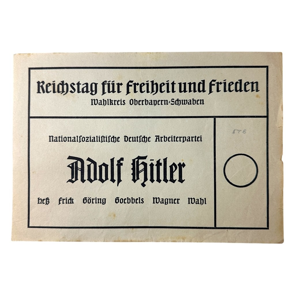 Historic 1930s German election ballot paper featuring Adolf Hitler and the National Socialist German Workers' Party (NSDAP)