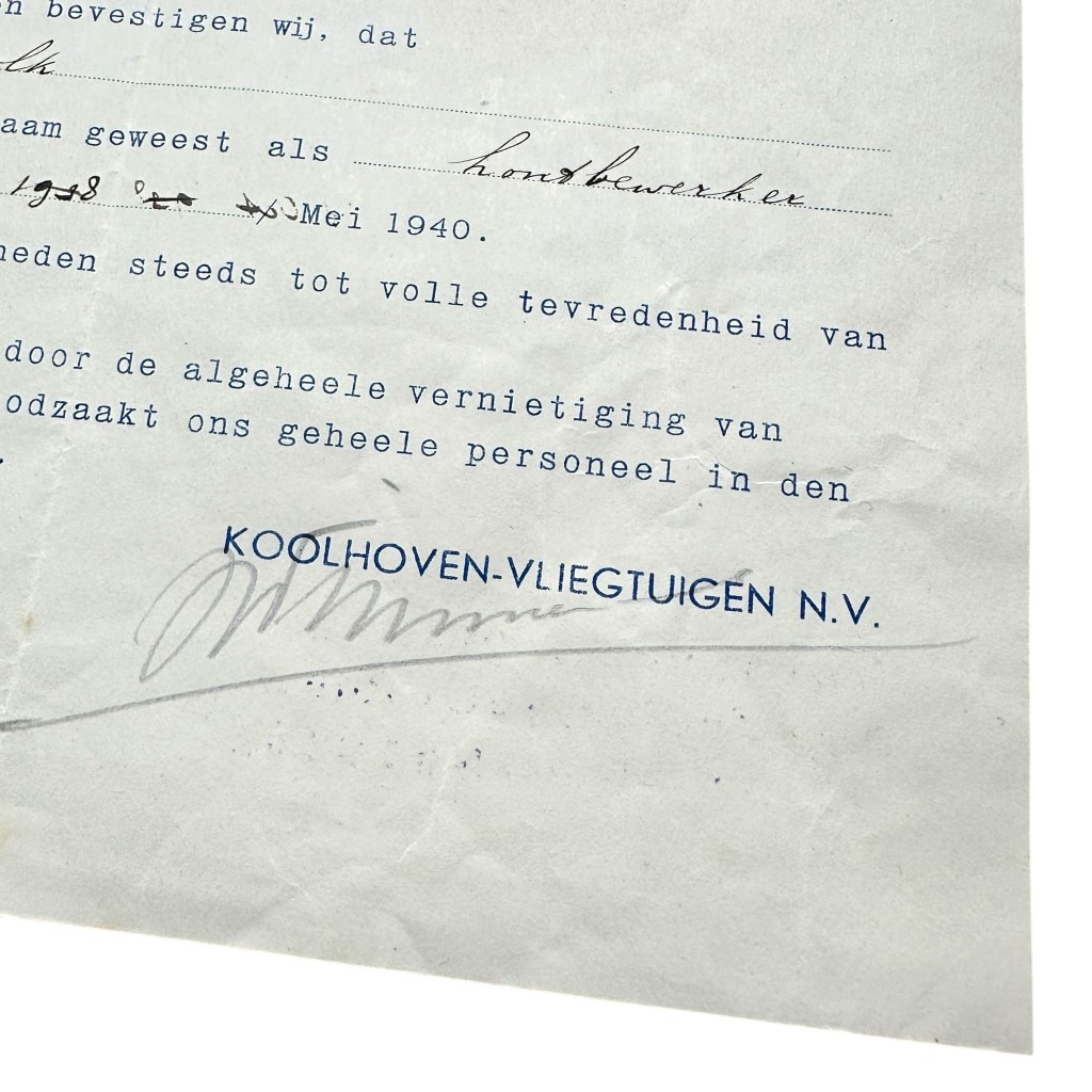 Original May 1940 Dutch document Koolhoven-Vliegtuigen Rotterdam - Image 6