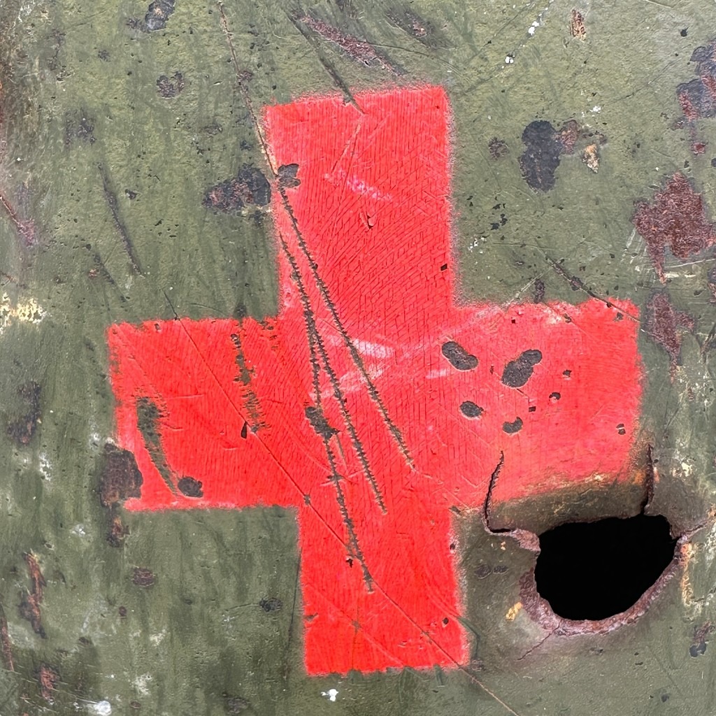 Original WWII Dutch Red Cross helmet with bullet holes - Image 5