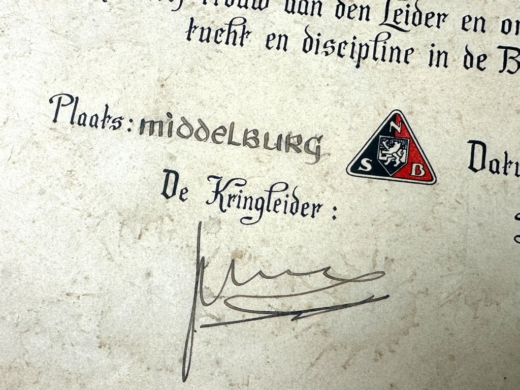 Original WWII Dutch NSB ‘Pledge of Allegiance’ certificate Middelburg - Image 4