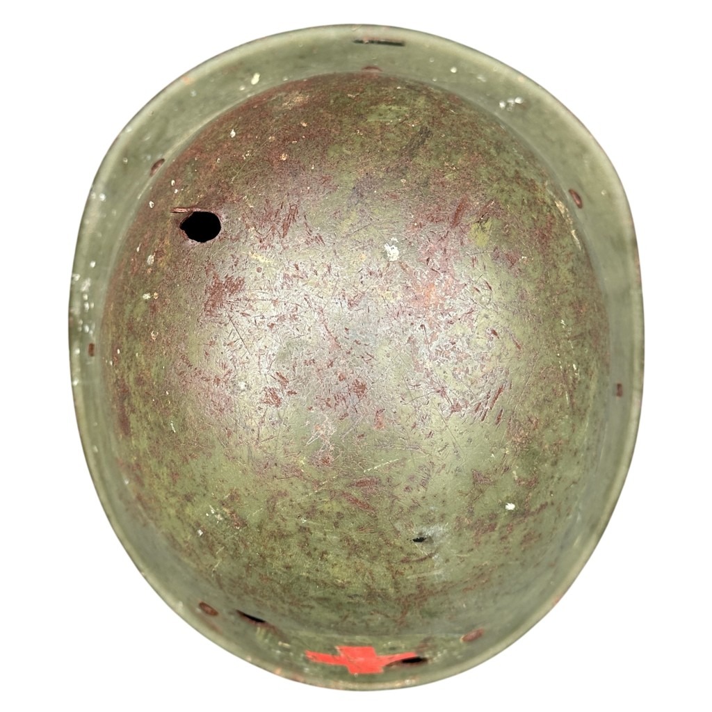 Original WWII Dutch Red Cross helmet with bullet holes - Image 6