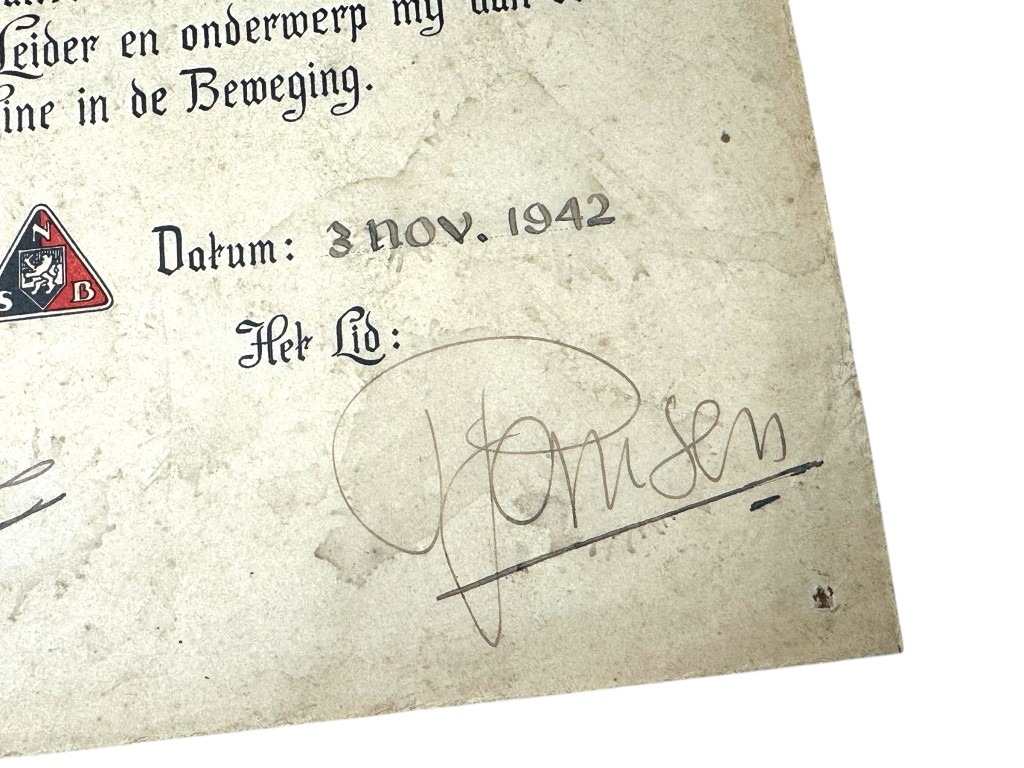 Original WWII Dutch NSB ‘Pledge of Allegiance’ certificate Middelburg - Image 5