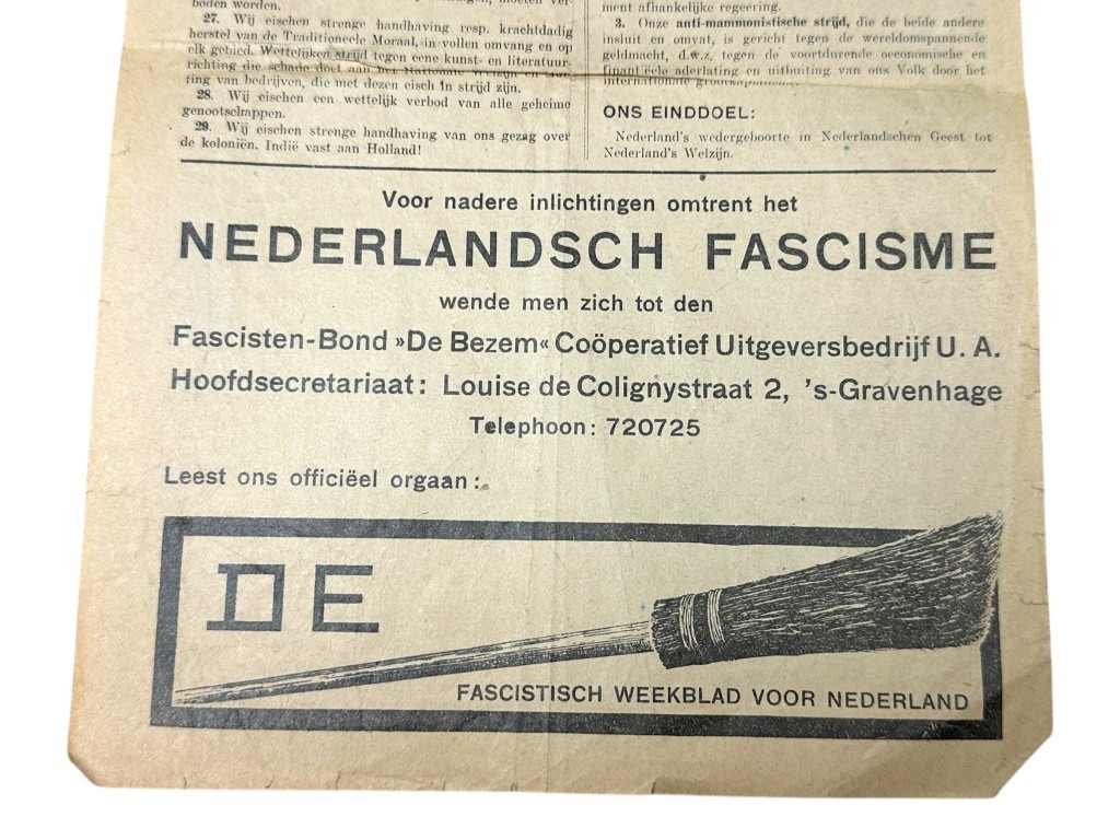 Original early fascists Dutch 'De Bezem' flyer - Image 3