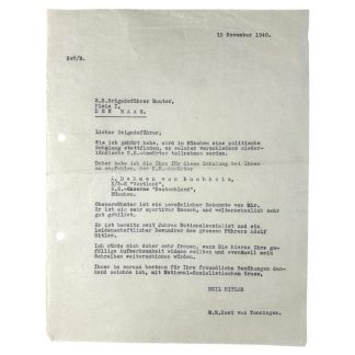 Original WWII Dutch Waffen-SS letter from Rost van Tonningen to Hanns Albin Rauter