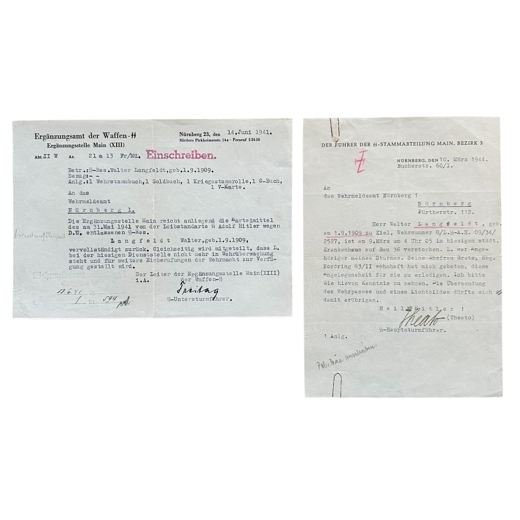 Original WWII German 'Leibstandarte SS Adolf Hitler' documents