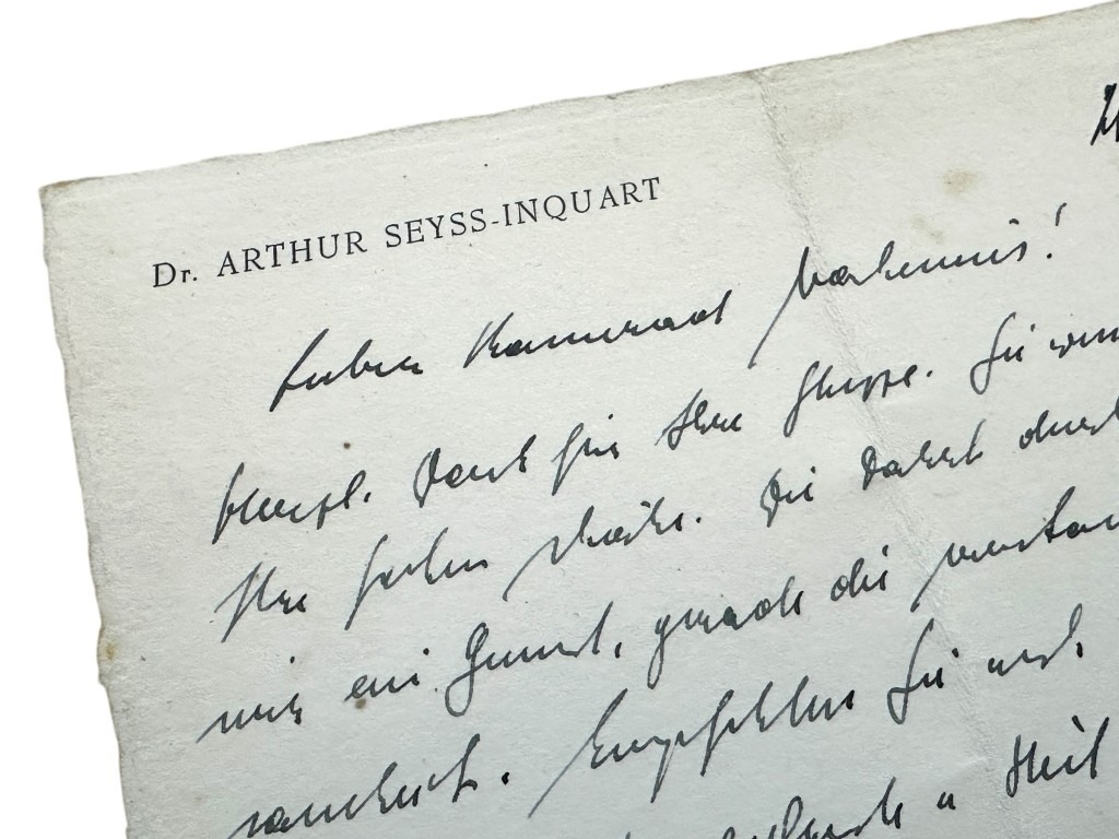 Original WWII German Dr. Arthur Seyss-Inquart handwritten letter
