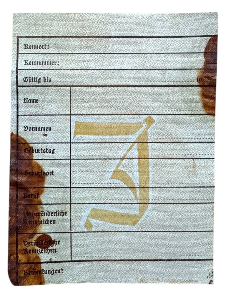 Original WWII German front of Jewish Kennkarte