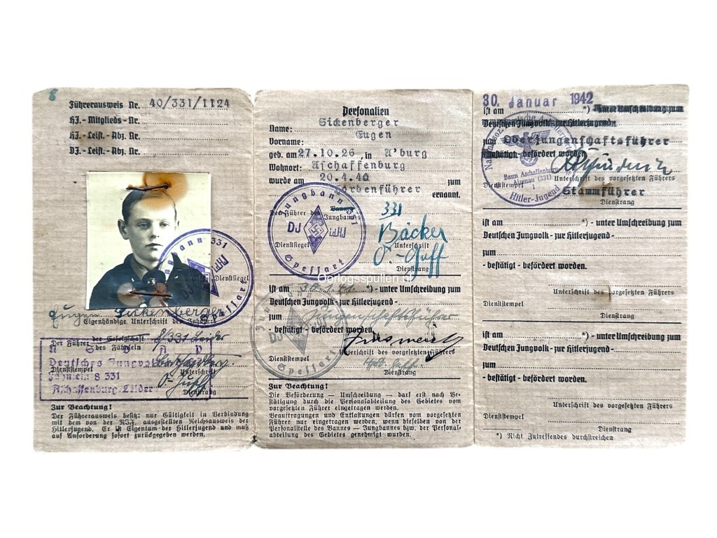 Original WWII German Hitlerjugend Ausweis set Aschaffenburg
