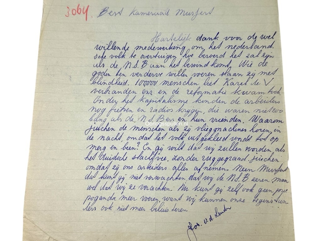 Original WWII Dutch Anti-NSB letter from the possession of Anton Mussert