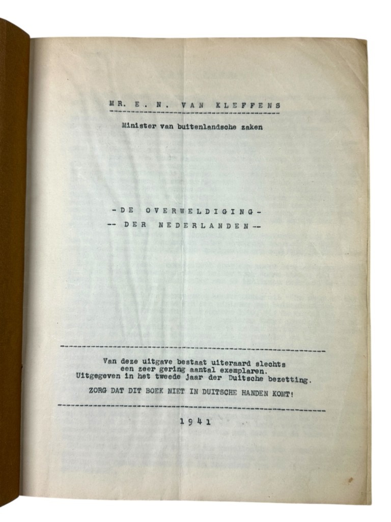 Original WWII Dutch resistance report Minister Eelco van Kleffens 1941 - Image 4