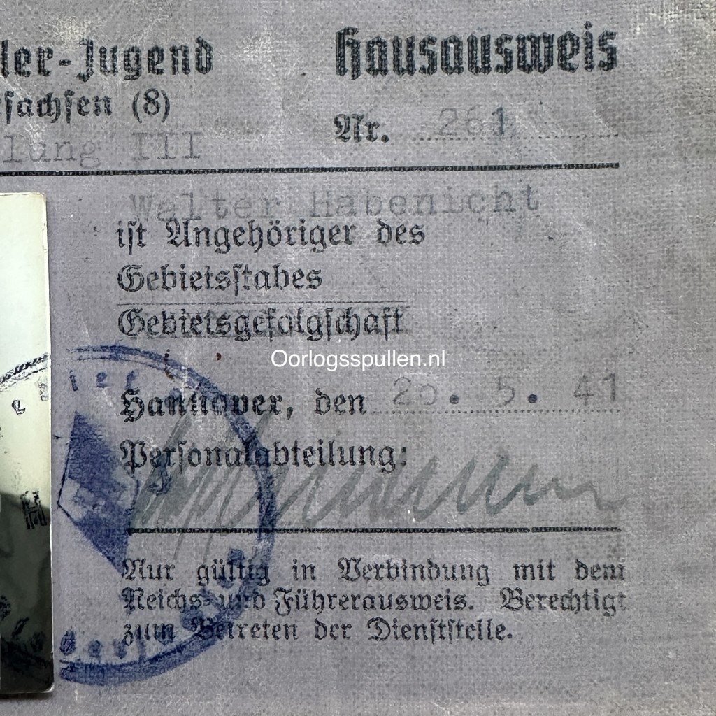 Original WWII German NSDAP Hitlerjugend Ausweis from Hannover