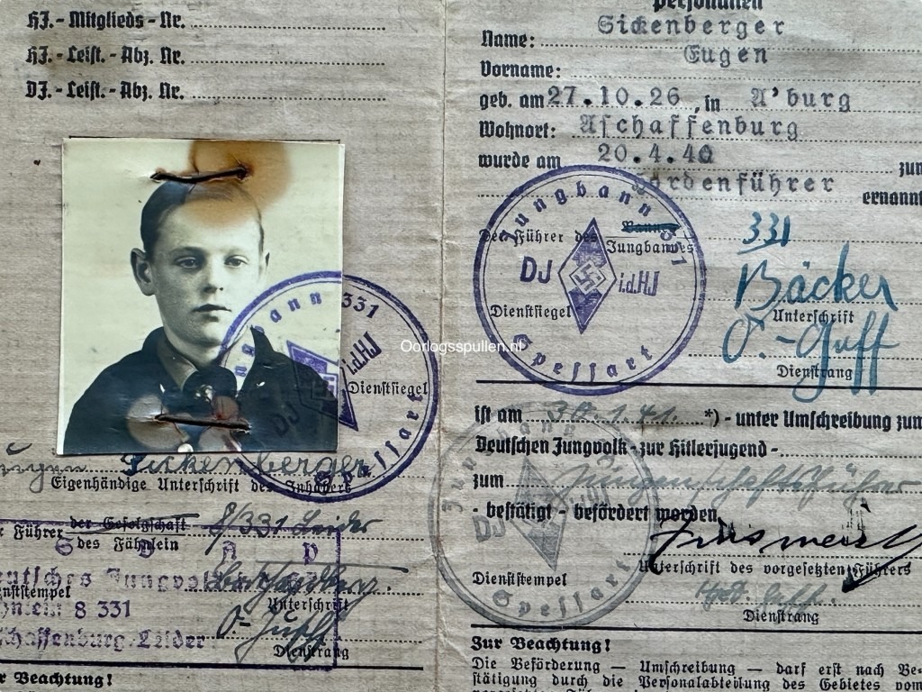 Original WWII German Hitlerjugend Ausweis set Aschaffenburg