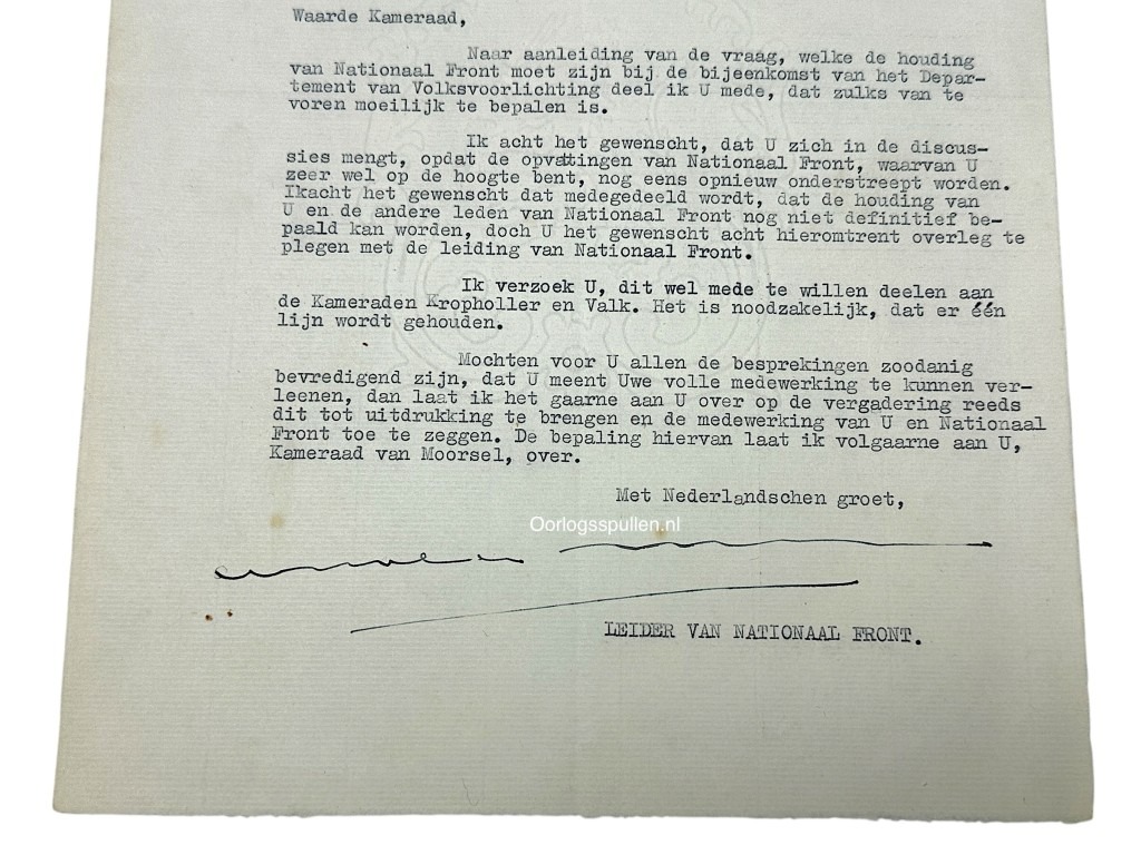 Original WWII Dutch Nationaal Front letter and photo Arnold Meijer