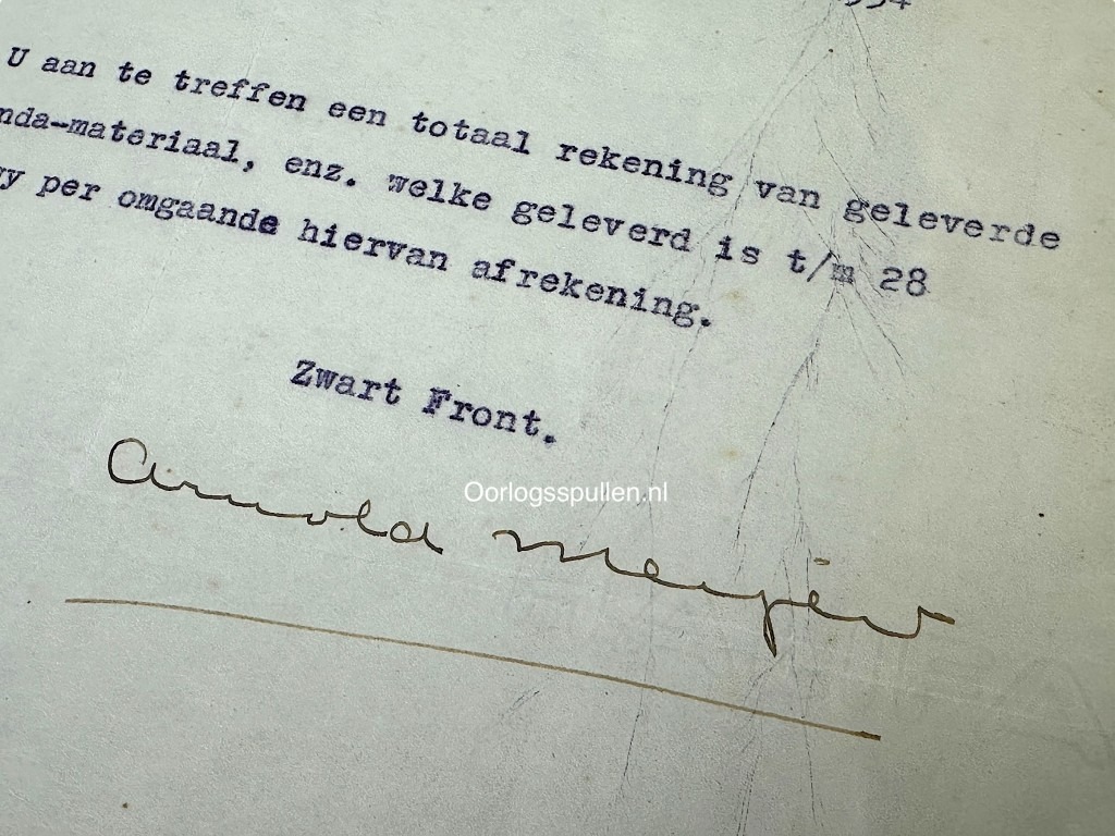 Original WWII Dutch Zwart Front Arnold Meijer letter from Oisterwijk