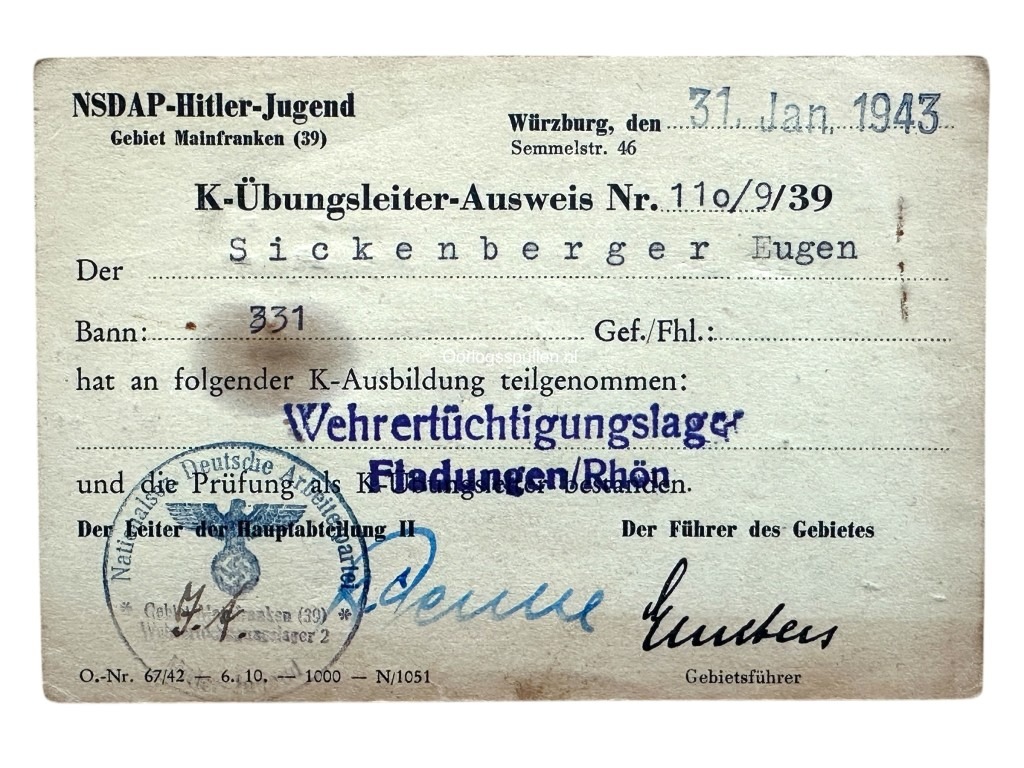 Original WWII German Hitlerjugend Ausweis set Aschaffenburg