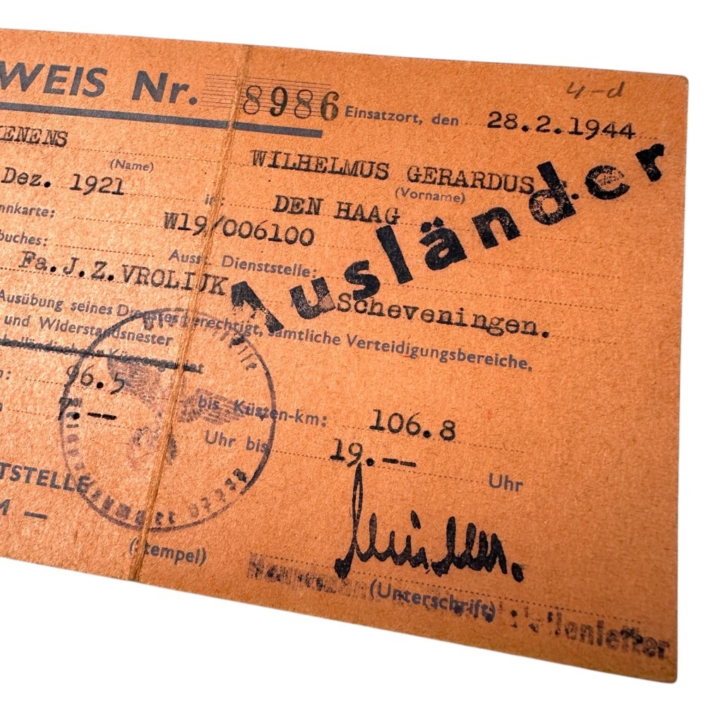 Original WWII German Festungsbaudienststelle Ausweis Scheveningen - Image 3