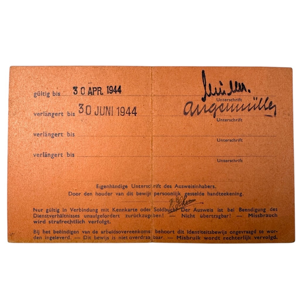 Original WWII German Festungsbaudienststelle Ausweis Scheveningen - Image 4