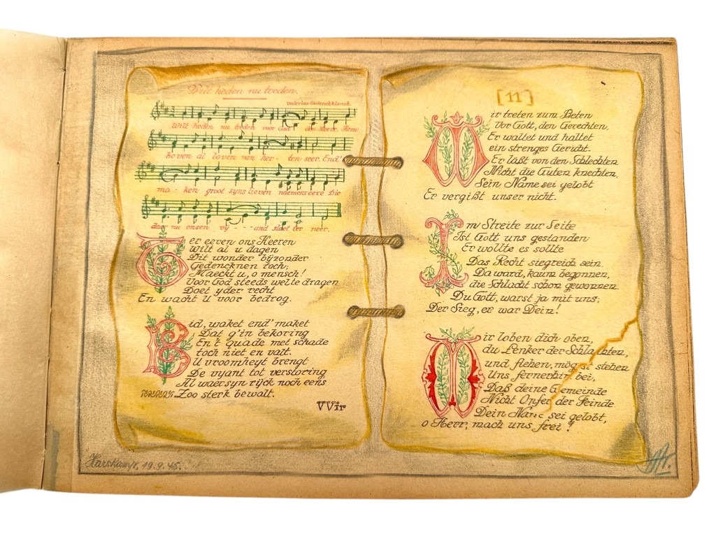 Original 1945 Dutch Waffen-SS volunteer POW camp Harskamp hand drawn songbook - Image 10