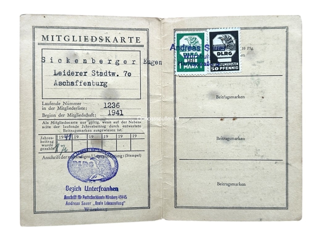 Original WWII German Hitlerjugend Ausweis set Aschaffenburg