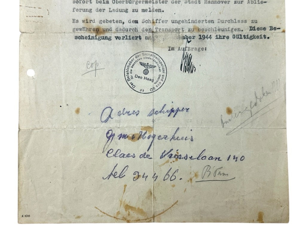 Original WWII German SD (Sicherheitsdienst) Bescheinigung Den Haag - Image 4