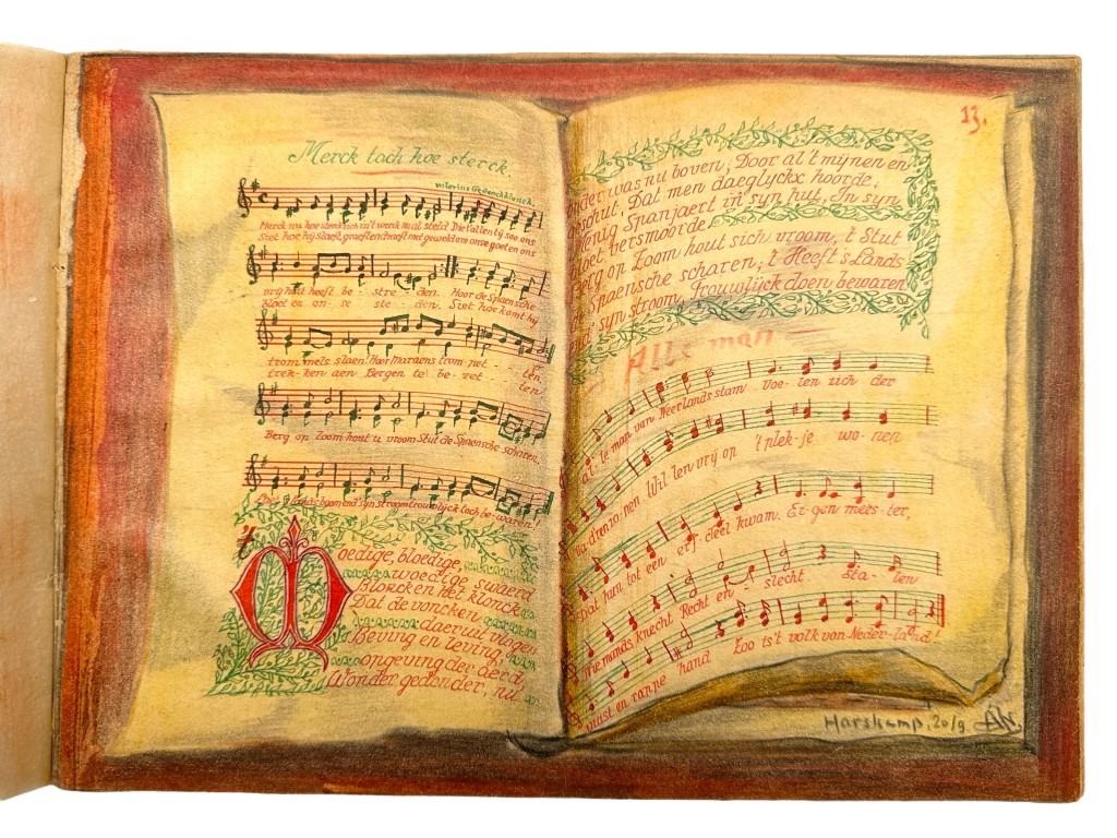 Original 1945 Dutch Waffen-SS volunteer POW camp Harskamp hand drawn songbook - Image 24
