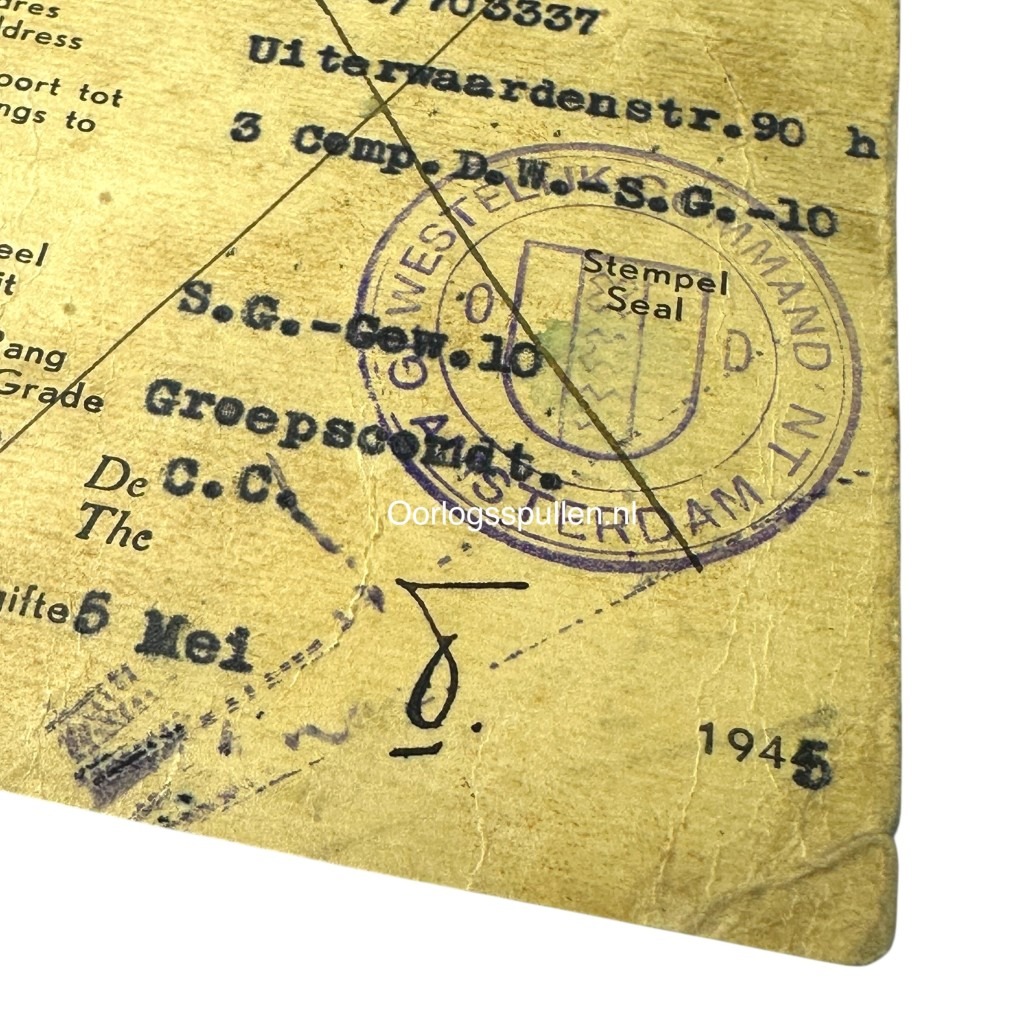 Original WWII Nederlandse Binnenlandse Strijdkrachten ID card Amsterdam