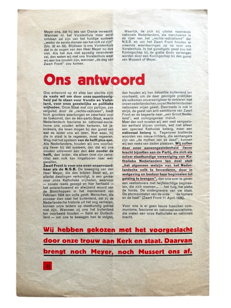 Original WWII Dutch anti Arnold Meijer - Zwart Front leaflet