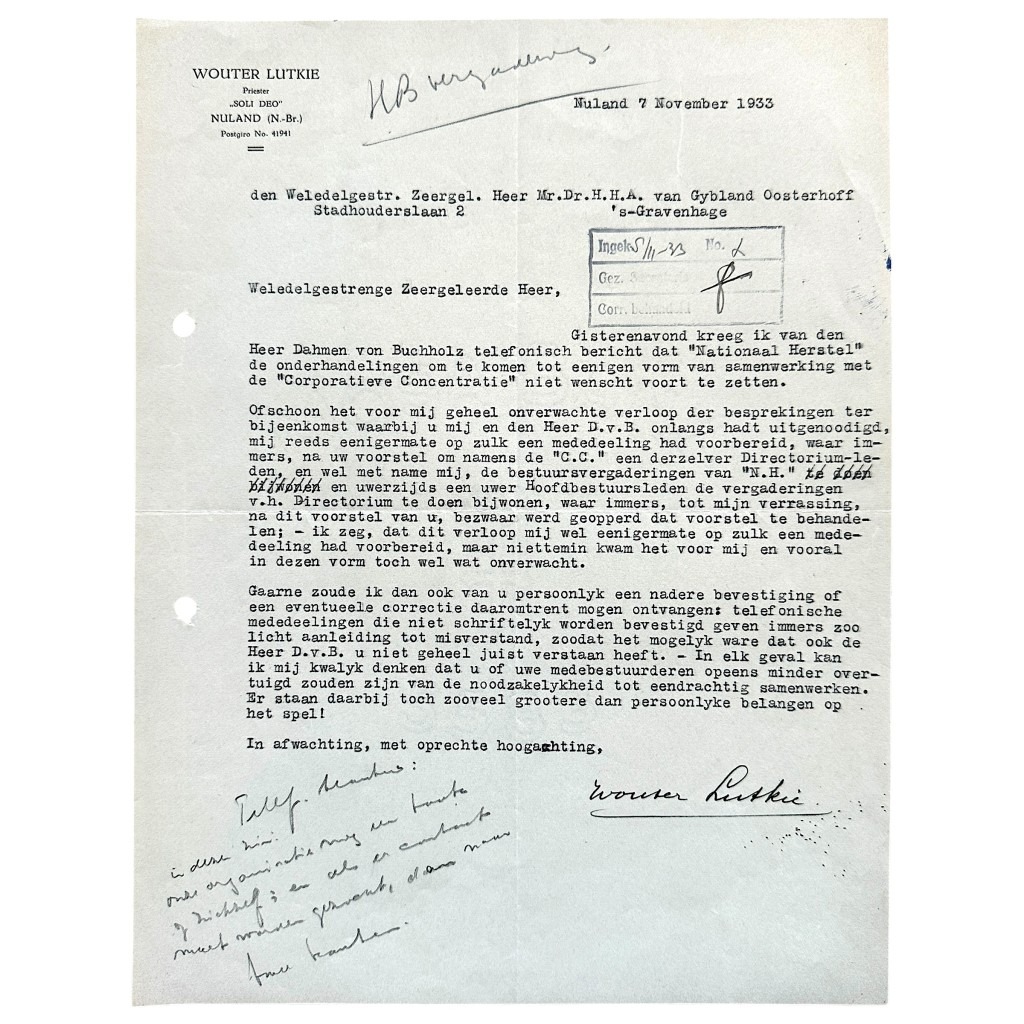 Original early Dutch fascists letter from Wouter Lutkie (Hand-signed)
