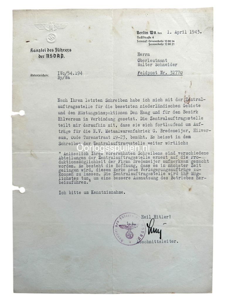 Original WWII German Kanzlei des Führers der NSDAP set Hilversum